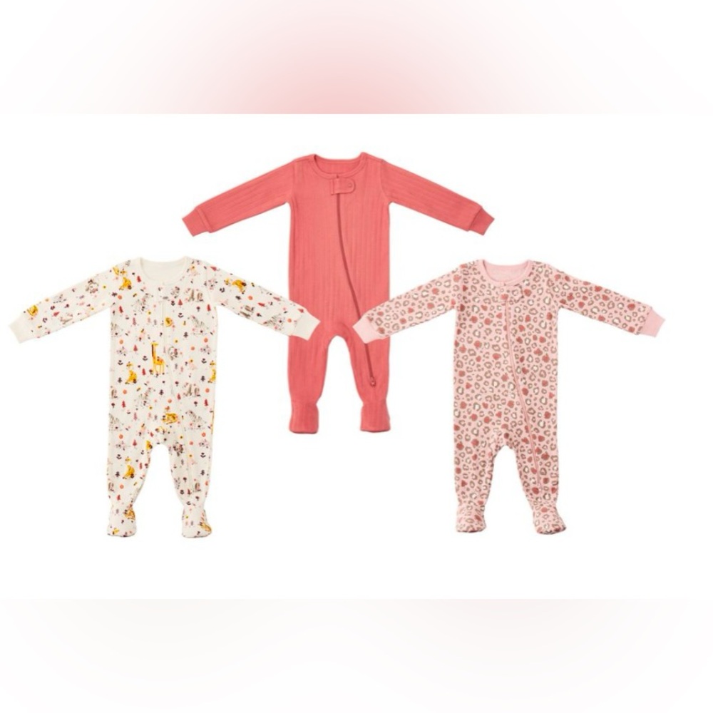 Member’s Mark Newborn Girl 3 Pc 100% Organic Cotton Footie Pajamas Sleepers NWT